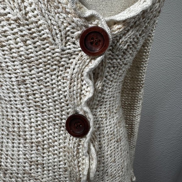 BCBGMAXAZRIA 3 button cardigan scalloped edges Variegated tans Oatmeal "Jane" - Picture 3 of 8